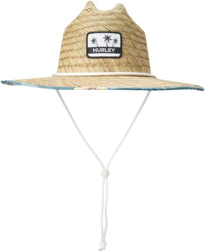Hurley Women's Straw Hat - Capri Medium Brim Real Straw Lifeguard Sun Hat with Chin Strap, Size One Size, Spruce Fog