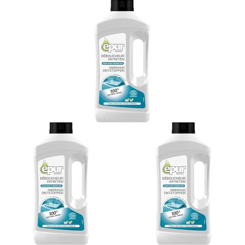 EPUR - Déboucheur Soude liquide, 100% Naturel, Ecocert, Débouche, dégraisse et nettoie les canalisations des cuisines et sdb, 1L (Lot de 3)