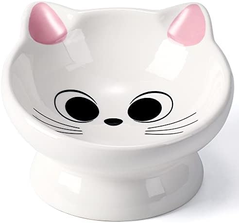 Raised Cat Food Bowl Ceramic 15° Tilted Cat Food Bowls Protect Ca...