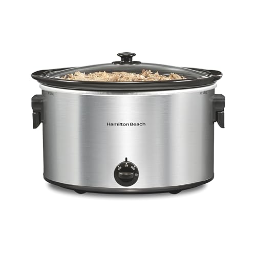 Hamilton Beach 10 Quart Slow Cooker with Folding Handles, Extra-Large Capacity, Serves 12+, Silver with Black Accents, R33190 (Renewed)