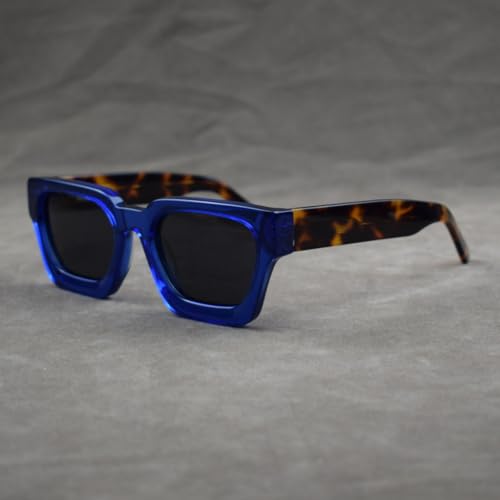 Image of Retro Fashion Thick Acetate Polarized Sunglasses Trendy Square Men Womens Black Grey Shades Vintage