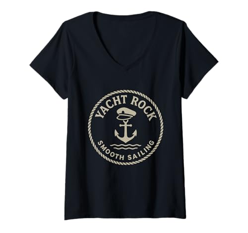 Damen Yacht Rock - Smooth Sailing Nautical Soft Rock Captain T-Shirt mit V-Ausschnitt