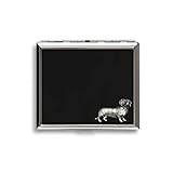 Zigarettenetui aus Chrom mit schwarzem Lederbezug und Daschund-Design