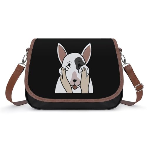 Funny English Bull Terrier Crossbody Bag Anti-Theft Side Shoulder Bags Adjustable Leather Messenger Bag Unisex