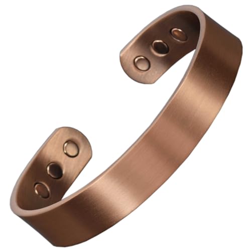 Wide Copper Magnetic Bracelet Men Pure Copper Bangle Cuff 6 Neodymium Magnets Adjustable-CB