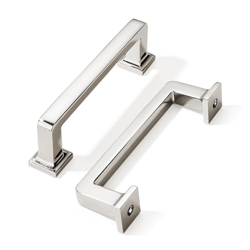 khtumeware 10 Pack Polished Nickel Cabinet Pulls, 3 Inch(76mm) Hole Centers Cabinet Handles Kitchen Hardware Straight Bar for Cabinets and Drawer Pulls