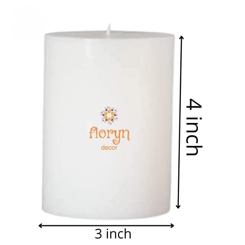 Image of Floryn Decor White Pillar Candles Set of 2 | Smokeless | Odourless | Dripless | Long Burning Candle (Combo of 2) (3 by 4 inches)