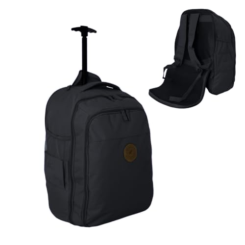 Bordlite EasyJet Cabin Approved Wheeled Backpack 45x36x20cm 2 in 1 Lightweight Trolley Bag & Rucksack on Wheels (1.53kg 36L) Underseat Hand Luggage for Travel Business Weekend Trips - Black