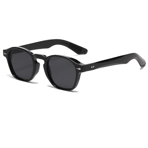 Long Keeper Kleine Quadratische Sonnenbrille für Damen Herren Retro Sonnenbrille Vintage Trendige Rechteckige Dicke Rahmen Reise Sonnenbrillen UV400 Schutz (Schwarz Schwarz)