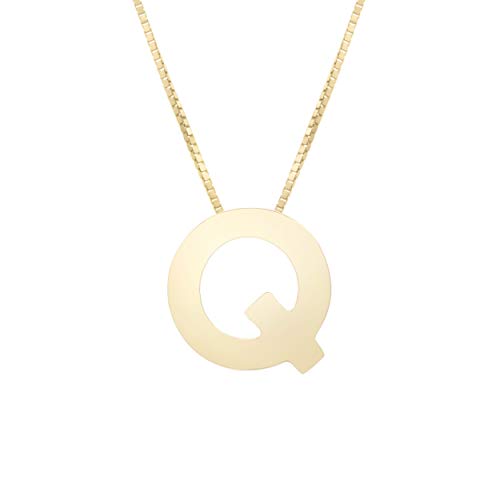 Collar con colgante de letra Q de oro amarillo de 14 quilates, 18 pulgadas Cover