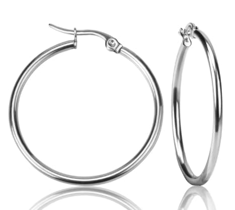 Hoop Earrings Set 30mm/40mm/50mm/60mm/70mm Gold/Silver/Rose Gold Hypoallergenic, Lightweight, 316L Stainless Steel, 18K Gold Plated