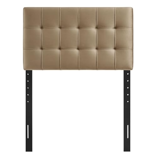 Image of Modway Lily Twin Size Stain-Resistant Performance Velvet Headboard in Taupe - Velvet Upholstery with Button Tufting and 4 Adjustable Height Positions