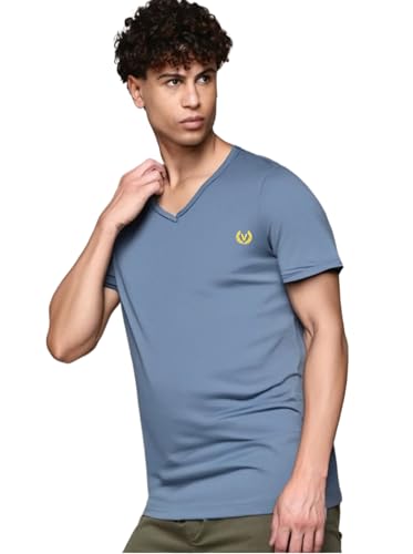 Image of Mack Jonney Regular Solid Cotton Blend V Neck T Shirt for Men