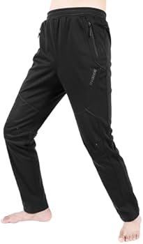 INBIKE Fietsbroek voor heren, lang, winter, winddicht, warm, met polarfleece, elastisch, ademend, voor wielrennen, hardlopen, trekking, zwart WP701, zwart-01, L