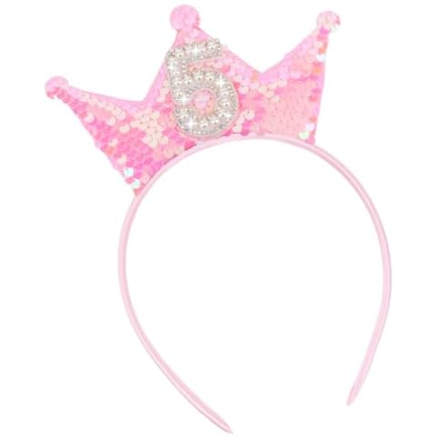 Jaciya 5th Birthday Crown Headband 5th Birthday Decorations for Girl Pink Glitter Hairband Princess Party Decorations Cover
