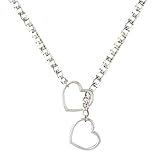 QKEOISUD Link Chains Necklace,Women Clavicle Choker With Heart Pendant Necklace,Punk Stainless Steel Lasso Heart-Shaped Jewelry, Fashionable Item, Jewelry Gift (Silver)