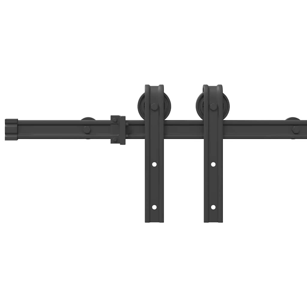 Juego de herrajes para puerta corredera de 200 cm de acero con recubrimiento en polvo negro con tope de puerta y guía de suelo para puertas de habitaciones, montaje, seguridad y apertura silenciosa