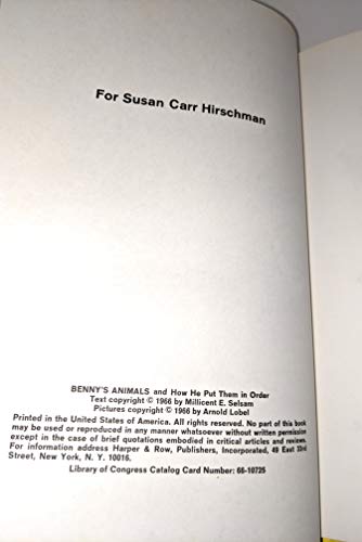 Benny's Animals and How He Put Them in Order 0060252723 Book Cover