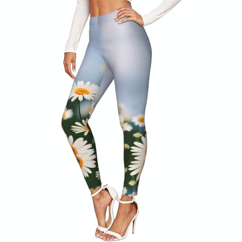 Leggings de compresión para mujer con estampado de margaritas mallas suaves elásticas