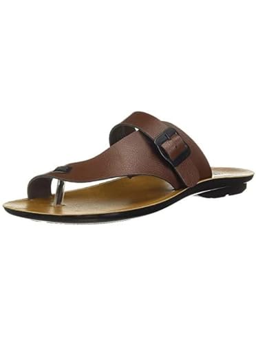 Image of Men's FLITE PUG42 Brown PU Fashion Toe Ring Sandals with Buckle Strap, Casual Slip-On Chappal