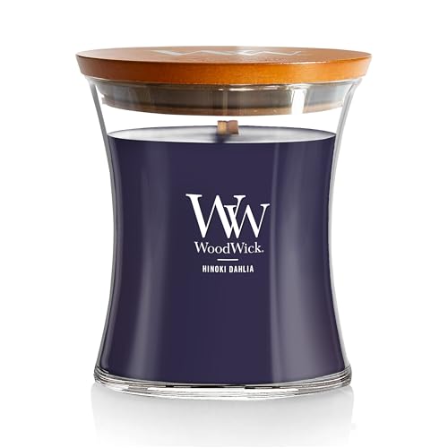 WoodWick Medium Hourglass Candle Hinoki Dahlia - Premium Soy Blend Wax Pluswick Innovation Wood Wick Made in USA