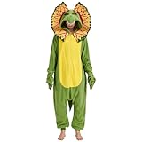 NAMHTOM Dinosaur Costume Dilophosaurus Onesie Pajamas for Adult Halloween Cosplay Cartoon Dinosaurs Sleepwear Women Men
