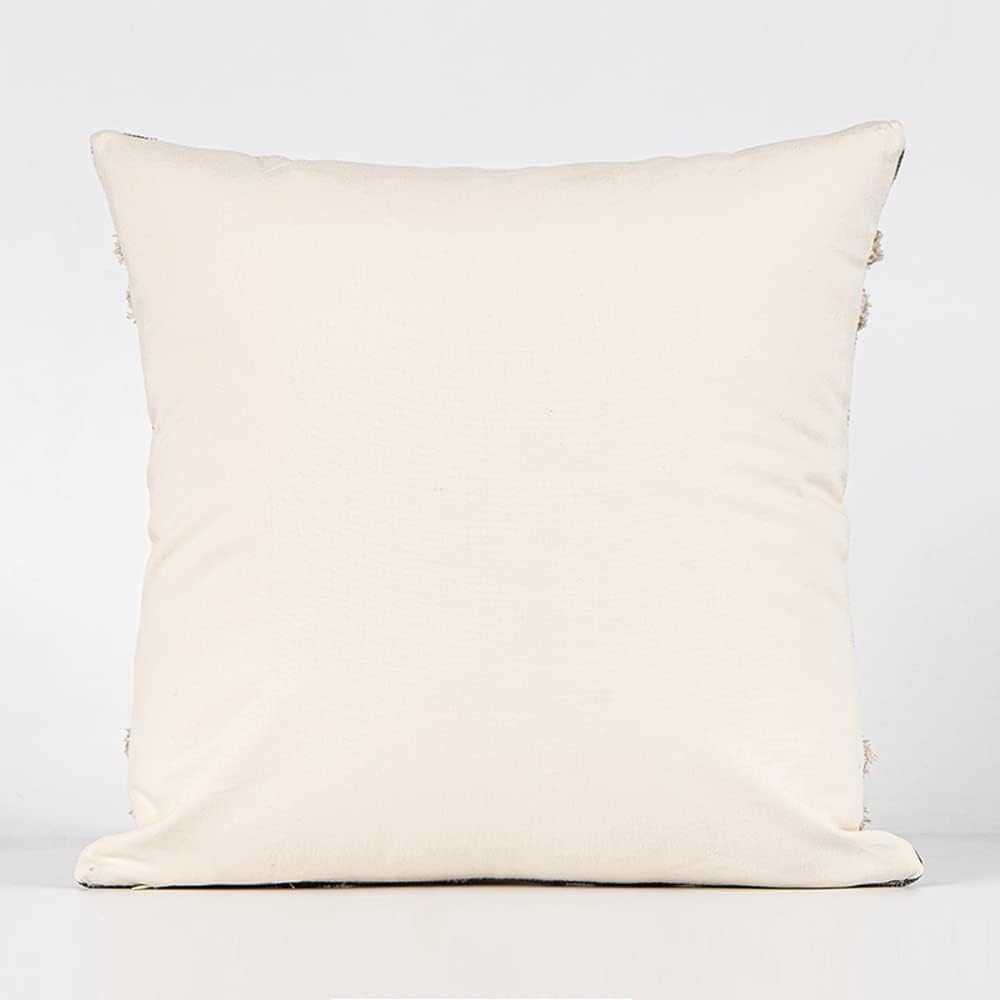 MOCOFO 16" Cream White Grey Woven Tufted Tassel Cushion Cover Fringe Pillow Sofa Couch Throw Bohemian Embroidered Cover ONLY (Gray 18‘’)