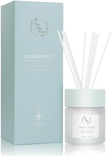 Reed Diffuser Set, Pretty Valley Home Diffuser 100Ml / 3.38fl OZ Gift Box - Includes Reed Diffuser Sticks, Fragrance Oil, and Glass Bottle for Bathroom Office Living Room Decor (Ocean Breeze)