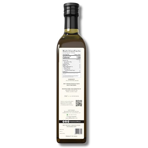 Image of HESTHETIC Cold Pressed Mustard (Sarson) Oil 500ml | Pure Sarson Ka Tel | Natural-Aroma Unrefined Cooking Oil for North Indian & Bengali Cuisine | German-Tech Single-Screw Press | Glass Jar