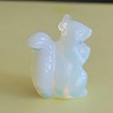 HLbshi Hand Carved Gemstone Crystal Squirrel Figurine Animal Statue Carving Office Desk Home Decor Pocket Stone 1.6'' (White opalite)