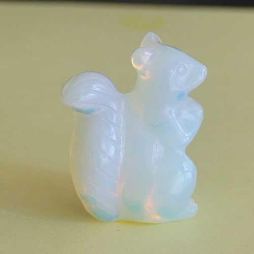HLbshi Hand Carved Gemstone Crystal Squirrel Figurine Animal Statue Carving Office Desk Home Decor Pocket Stone 1.6'' (White opalite)