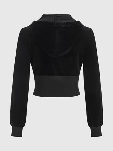 Floerns Women's Gothic Zip Up Velvet Jackets Drawstring Long Sleeve Crop Hoodies2