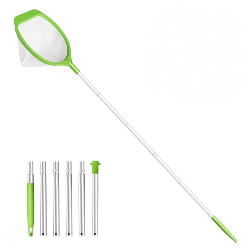KGC Épuisette de Surface avec Manche Réglable 69 à 143 cm – Filet à Mailles Ultra Fines à Longueur Réglable pour Piscine, Étang et Spa, Idéal pour...