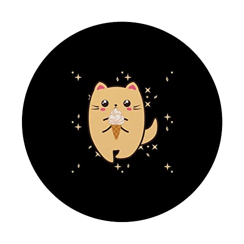 Kawaii Cute Cat Kitten With Ice Cream Meow Cat Pajamas PopSockets Swappable PopGrip, Black - Image 3
