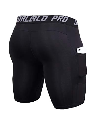 SILKWORLD Men's Compression Shorts Pockets Sports Running Tight (Small, Black/(Pack of 1)) - Thumbnail 2