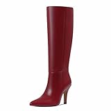 femflame Schwarze kniehohe Stiefel für Damen, spitzer Zehenbereich, Stiletto-Absatz, Kleid, hohe...