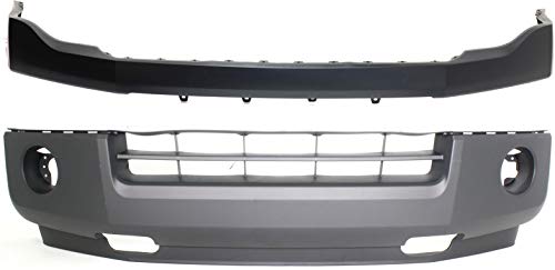 Evan-Fischer Front Bumper Cover Set of 2 Compatible with 2007-2014 Ford Expedition Plastic CAPA Upper and Lower