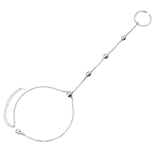 Alphm S925 Sterling Silver Finger Ring Bracelet Hand Harness Adjustable Chain Set for Women