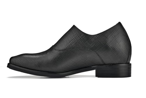 Image of CALTO Men's Invisible Height Increasing Elevator Shoes - Black Leather Slip-on Lightweight Formal Dress Loafers- 2.8 Inches Taller - Y1180 - Size 6.5 D(M) US