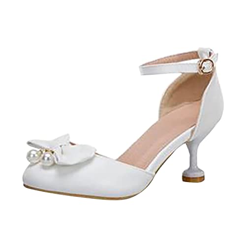 Girls Mary Jane Princess Dress Shoes Bowknot Pearl Adjustable Back Strap High Heel Wedding Performance Party Shoes