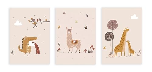Toile animaux de la jungle pour chambre bébé | Déco murale joyeuse sans cadre