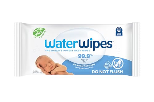 WaterWipes Plastic-Free Original 99.9% Water Based Wipes, Unscented & Hypoallergenic for Sensitive Skin, 60 Count (1 pack)