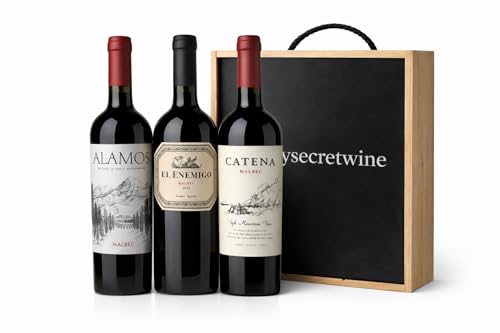 Pack Vinos Argentinos Premium Malbec – Catena, El Enemigo y Alamos | Estuche de Madera Regalo | Vino Tinto de Mendoza | Edición Selección Argentina (3 Botellas 750ml) -MYSECRETWINE-