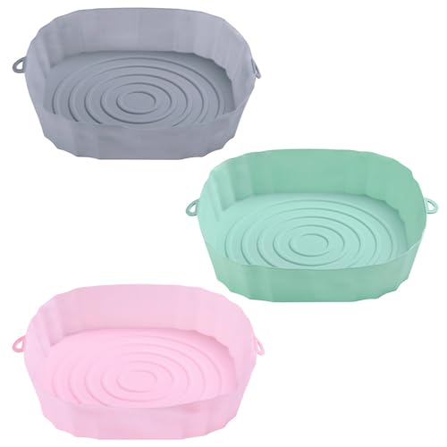 Moule Silicone Air Fryer 3 Pièces 18x4,5cm Air Fryer Tray Silicone Air Fryer Silicone Pot Panier Friteuse à Air Chaud Papier Cuisson Silicone Pour Four, Moule à Gâteau Micro-Ondes, Cuiseur Vapeur