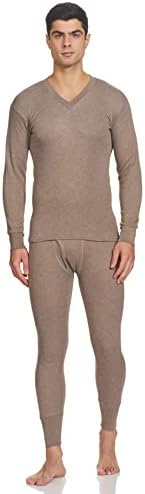 THERMOCOT Thermal Top and Bottom Set for Men in Cotton Blend | V-Neck Winterwear Men's Thermal Upper and Lower Set | Full Sleeves and Snug Fit | Top and Bottom Set