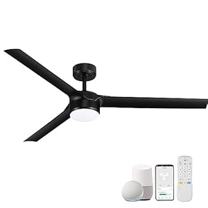 cumilo 60” Large Smart Ceiling Fans with LED Lights Remote,Indoor Outdoor Black Ceiling Fan Controlled by WIFI Alexa App,Quiet DC Motor,6-speed,Dimmable,Modern 3 Blades for Bedroom Living Room Patio