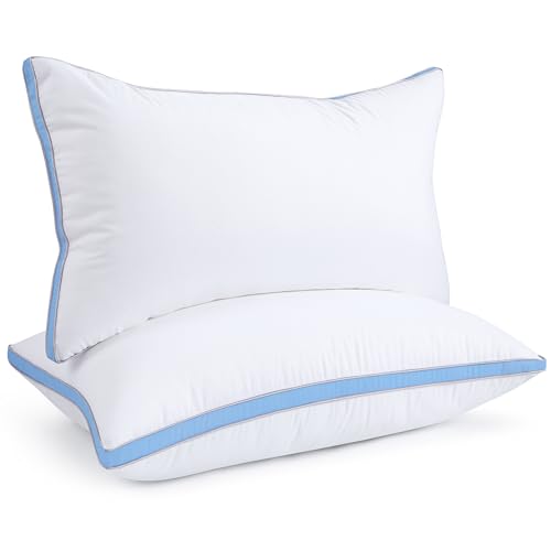 Image of viewstar King Size Pillows Set of 2, Firm Support Bedding, Light Blue | Down Alternative, Gusseted, Hotel Quality, Fluffy Plump Filling, Oeko-Tex Certified, Machine Washable, for Side Sleepers