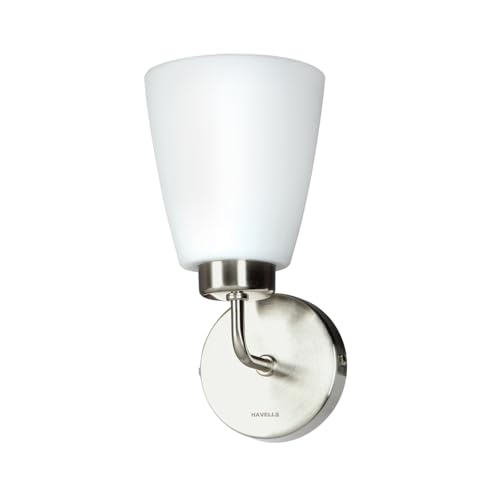 Image of Havells Floretine Indoor Wall Light | Brushed Nickel MS Frame & Opal White Diffuser | B22 Holder Compatible | Elegant Lighting for Bedrooms, Living Rooms & Hallways