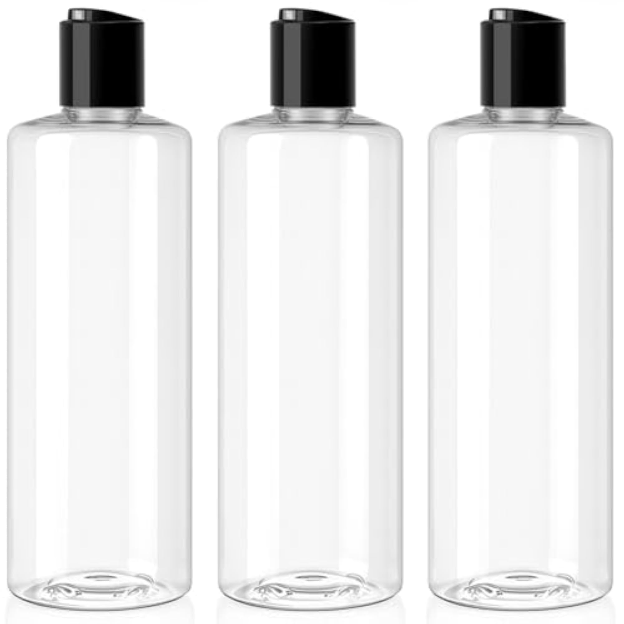 16 oz Clear Plastic Empty Bottles with Black Disc Top Caps