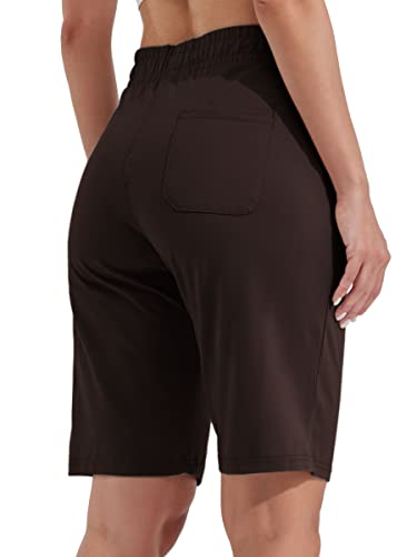 Willit Women's Shorts 10" Bermuda Cotton Long Shorts Jersey Shorts Athletic Yoga Workout Lounge Shorts With Pockets Coffee L #TOP1